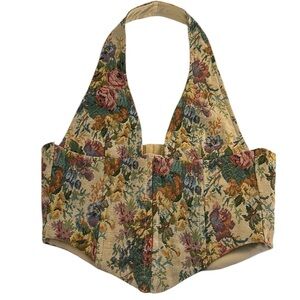 Tic Toc Floral Tapestry Boho Halter Crop Sleeveless 90's Y2K Top Size Small New!